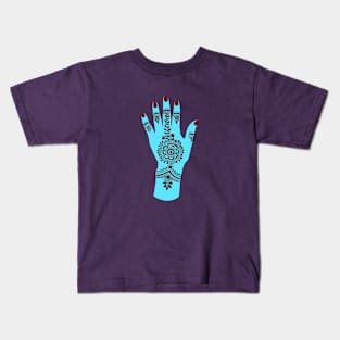 Brown Henna on Fantasy Blue Hand Kids T-Shirt